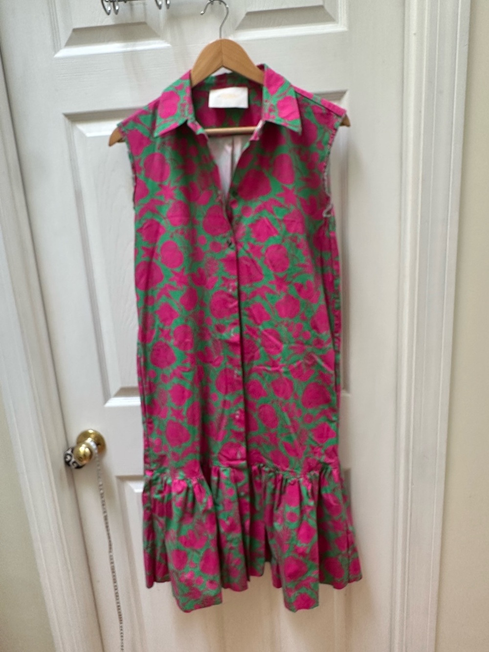 La DoubleJ Sleeveless Pink Green Floral Drop-Waist Dress m medium